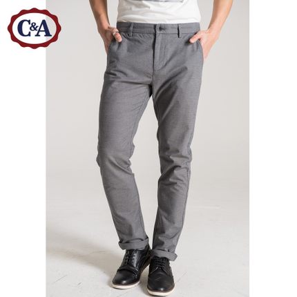 棉弹休闲裤！C＆A菱格提花直筒长裤 CA200161455