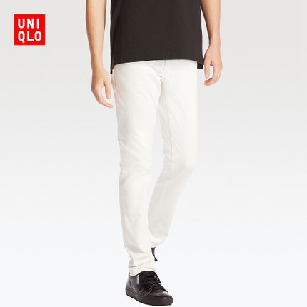 最冰点价格！优衣库弹力紧身窄口白色长裤！