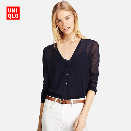 细腻质感！女装 薄型V领开衫(长袖) 164415 优衣库UNIQLO