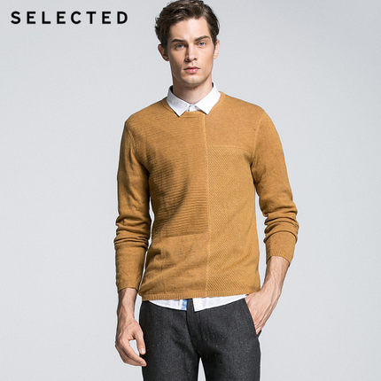双11预售！SELECTED思莱德棉织花拼接男针织衫415124007