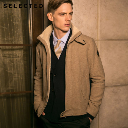五折好价！SELECTED 男士含羊毛立领呢大衣 F415427036