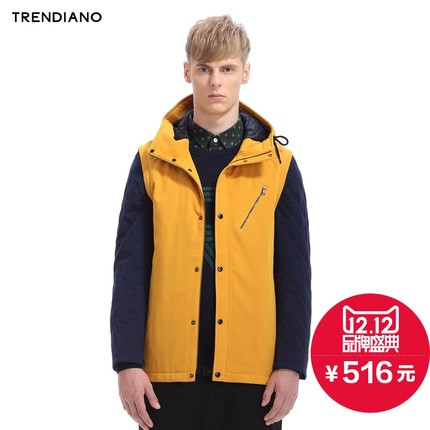 双12预售！TRENDIANO 保暖连帽撞色棉衣外套3141040140