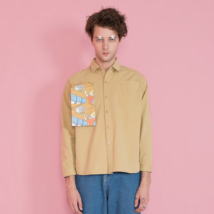 清新有型！TYAKASHA 飞机系列男款驼色口袋衬衫