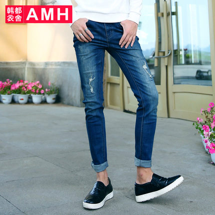 修身款！AMH水洗修身小脚牛仔裤NX4944