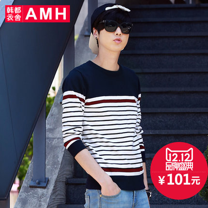 简约有型！AMH新款修身条纹男毛衣NZ4368