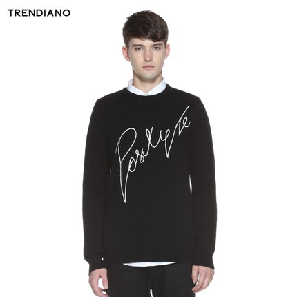 低调时尚！TRENDIANO 字母撞色套头圆领毛衣3154031580