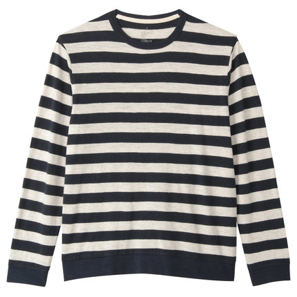 休闲百搭！MUJI无印良品男式粗细不均棉线条纹长袖T恤