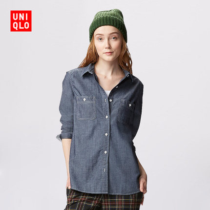 历史新低！优衣库UNIQLO 女装牛仔长袖衬衫 157088