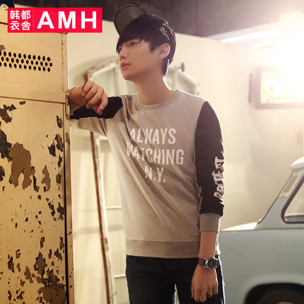 时尚百搭！AMH新款时尚男士圆领贴布拼接卫衣OT5125