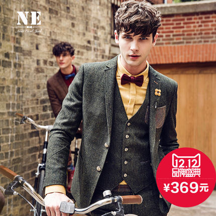 双12预售！伯爵卓尔 毛呢西装 男 休闲英伦小西服修身潮外套