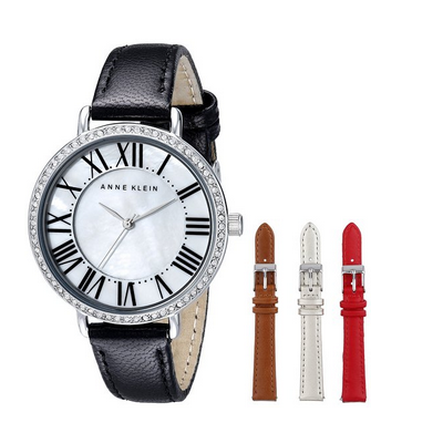 秒杀价！Anne Klein 镶施华洛世奇女士时装表 含3付表带