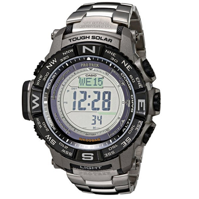 低价！Casio 卡西欧PRW-3500T-7CR 光动能电波男士登山表