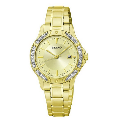 黄金富贵！SEIKO 精工 SUR874 镶施华洛世奇水晶女表