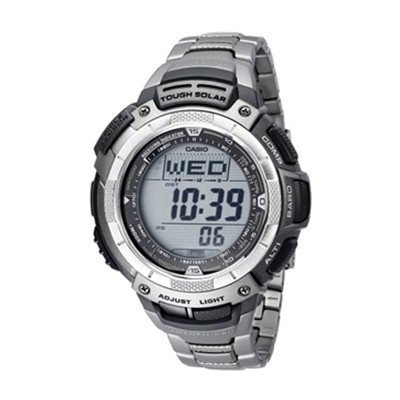 史低！Casio PAW1100T-7V钛合金表带男士太阳能5局电波表