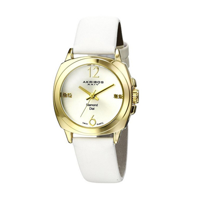 平价亲民！Akribos XXIV AK742YGW 女士镶钻瑞士石英女表