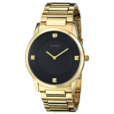 奢华！GUESS U0428G1 盖尔斯男士金色全钢石英手表