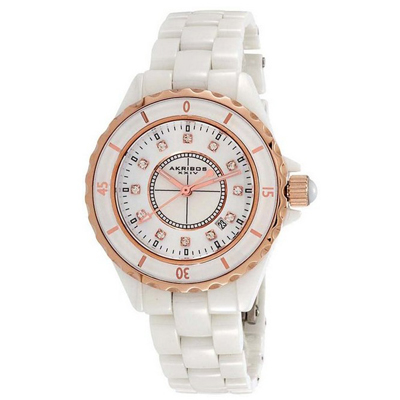 时尚好价！Akribos XXIV AKR485WTR 白色陶瓷水晶女表