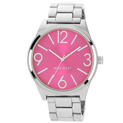 简约大方！NINE WEST玖熙 女式热粉色 银色表盘金属手表