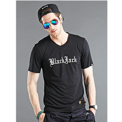 黑暗风！BLACKJACK祷告骷髅印花V领TEE