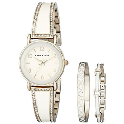 精致！ Anne Klein 施华洛世奇水晶 象牙手表套装