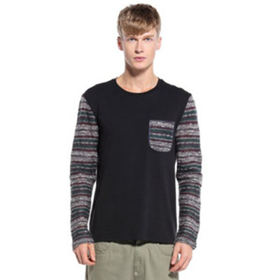 针织拼接！Trendiano 男式圆领长袖T恤 3123021980090