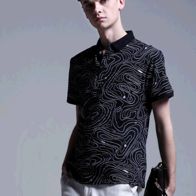 信念之选!Rmaker/暗码夏装新款线条印花POLO衫