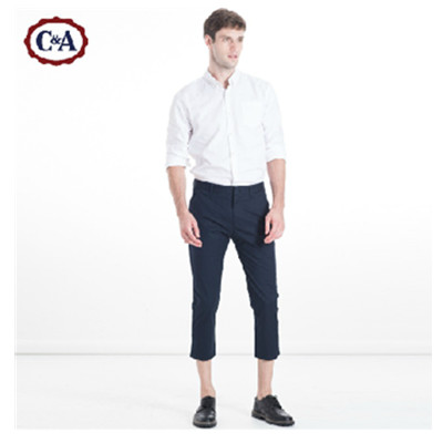 休闲时尚！C＆A新款男式棉弹斜纹卷边卡其裤CA200161357