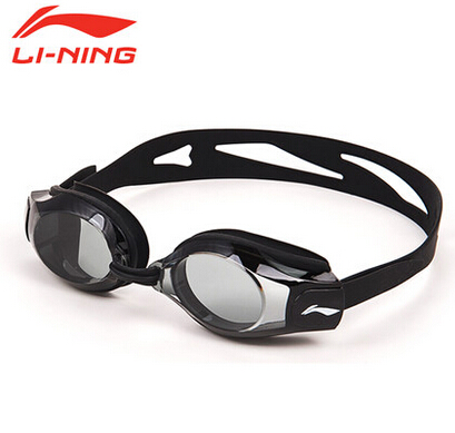 李宁男女防水防雾平光/近视度数高清泳镜（黑色，天蓝色款）