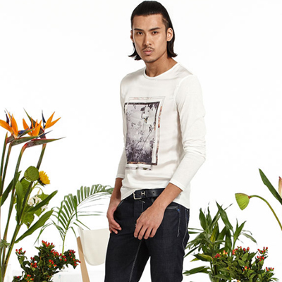 历史新低！马克华菲男式拼接印花圆领长袖T恤