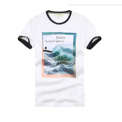 白色好价！马克华菲男式修身印花圆领t恤