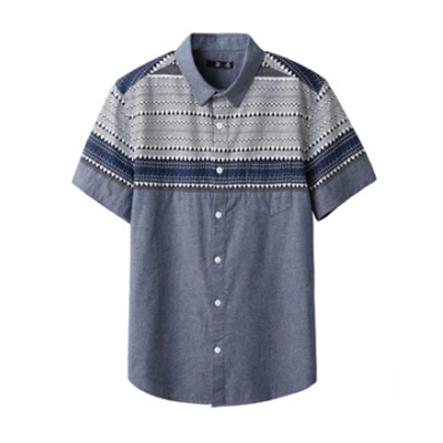 历史新低！唐狮男式印花拼接短袖衬衫