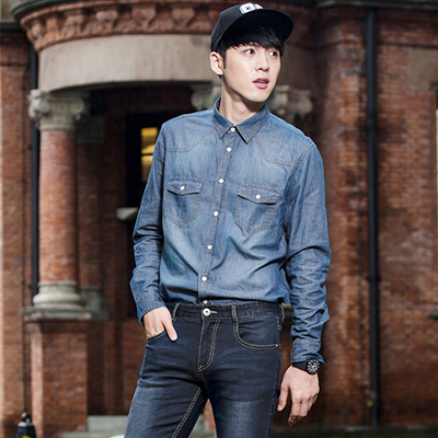 历史好价！森马男式水洗纯棉牛仔长袖衬衫