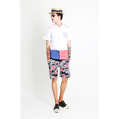 再降！Preppy Elite星条旗拼接短袖衬衫