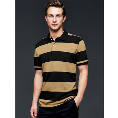 经典条纹！Gap纯棉双色宽条纹透气短袖Polo衫534632
