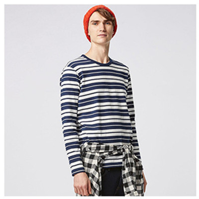 休闲百搭！UNIQLO优衣库男子水洗条纹圆领T恤159358