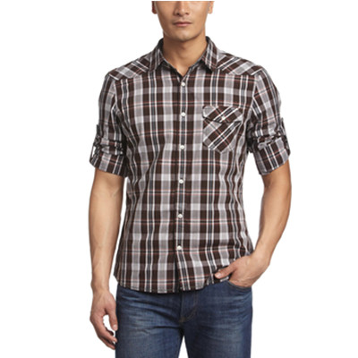 经典格纹！edc男士休闲粗条纹纯棉长袖衬衫OD5953F