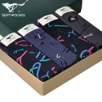 吸湿透气！七匹狼男式纯棉平角内裤4条装