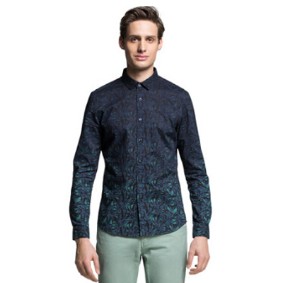 渐变处理！SELECTED思莱德男式纯棉印花长袖衬衫