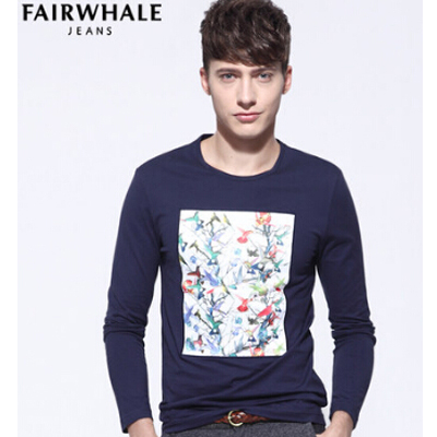 个性款！马克华菲男式纯棉炫彩印花长袖T恤