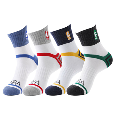 超值低价！梦娜 NBA绣标运动休闲袜 男式4双装 A333