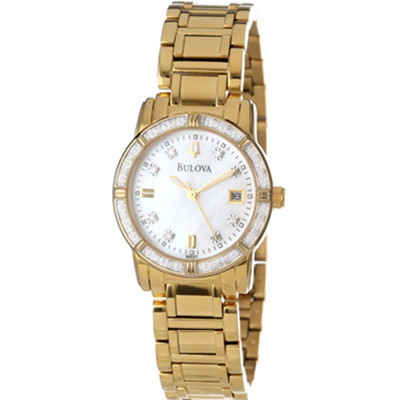 怒降！Bulova 宝路华98R165 珍珠贝母+镶钻+镀金时尚女表