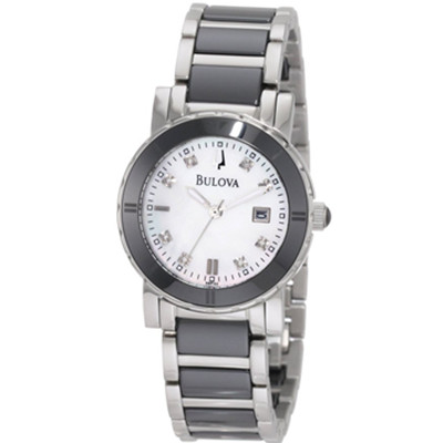 带夜光！Bulova 宝路华 98P122 珍珠母贝镶钻 陶瓷表圈女士腕表