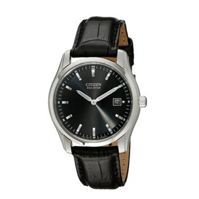 时尚牛皮表！西铁城 AU1040-08E 男士光动能牛皮时尚手表