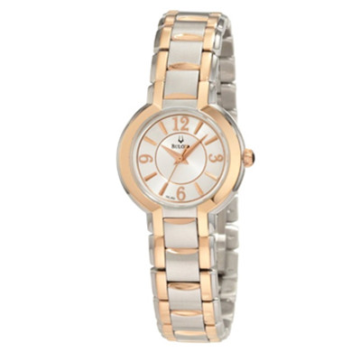 双色玫瑰金！宝路华Bulova 98L153不锈钢手链女士手表