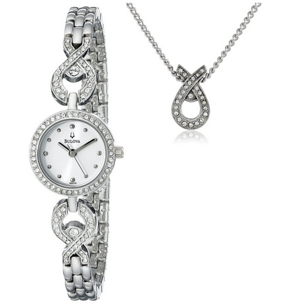 3折！Bulova 宝路华 珍珠母贝手镯式女表+施华洛世奇水晶项链