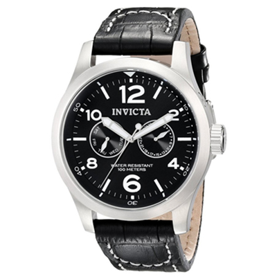 1折史低！Invicta 因维克塔 0764 皮质表带男式不锈钢手表
