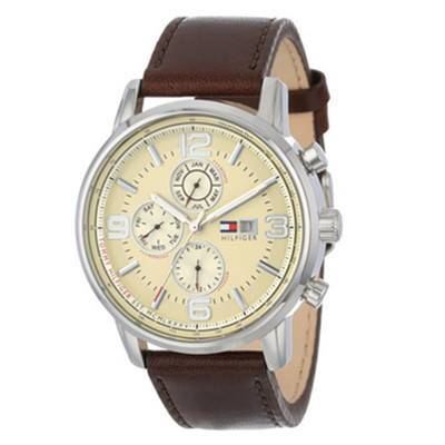 时尚酷表！Tommy Hilfiger 1710337男士棕色真皮时尚手表
