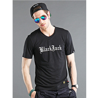 字母印花！BLACKJACK祷告骷髅印花V领TEE