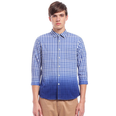 渐变配色！Trendiano男式中袖格子衬衫3121014460955