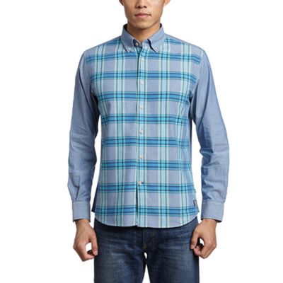 下单五折！Nautica诺帝卡男式Chambray长袖条纹休闲衬衫4W1905L